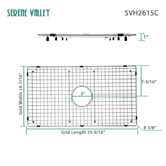 Serene Valley SVH2615C Sink Grid 25-9/16" X 14-7/16" Centered Drain NEW - Picture 1 of 8